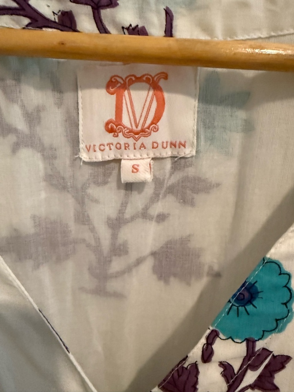 Victoria Dunn Long Maxi Dress White Blue Flowy Block Print Size Small Boho - Picture 6 of 13